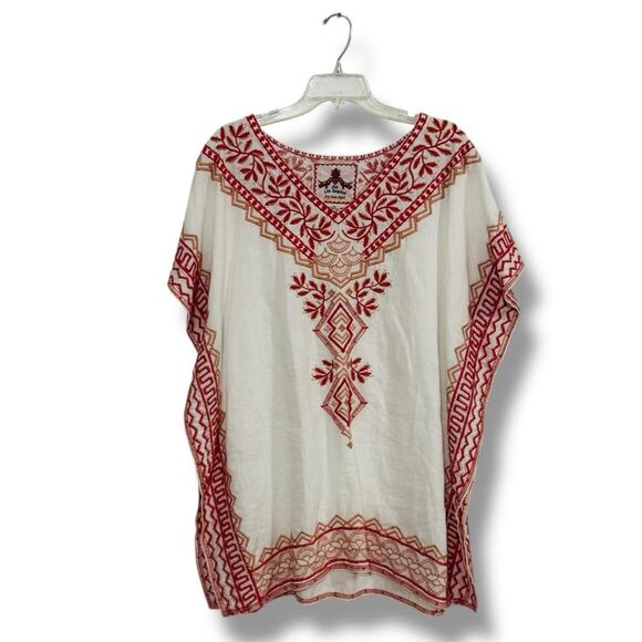 Johnny Was Tops - Johnny Was Embroidered Kimono White Pink Red Embroidery Boho Top Size Medium